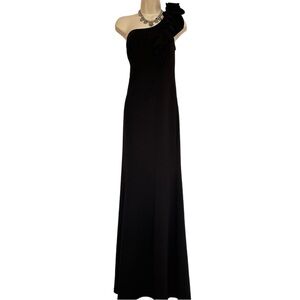 ALISA PAN ~ Women’s Elegant Black One-Shoulder Ruffle Maxi Dress size L